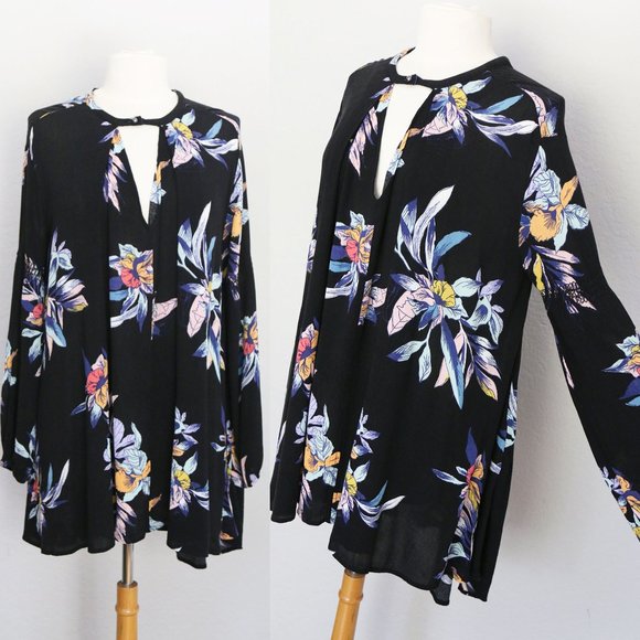 Free People Tree Swing Tunic Mini Dress S Night Combo Orchid Vibrant Floral $128 - Picture 5 of 16